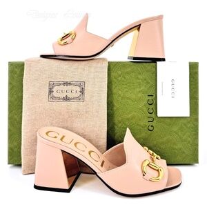 NEW GUCCI Horsebit Rose Leather Slide Sandals Mules Size 35.5 (US 5.5)